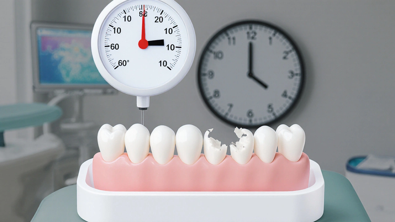 Porovnání zirkoniové a klasické keramiky pro zubní náhrady s teplotním ukazatelem.