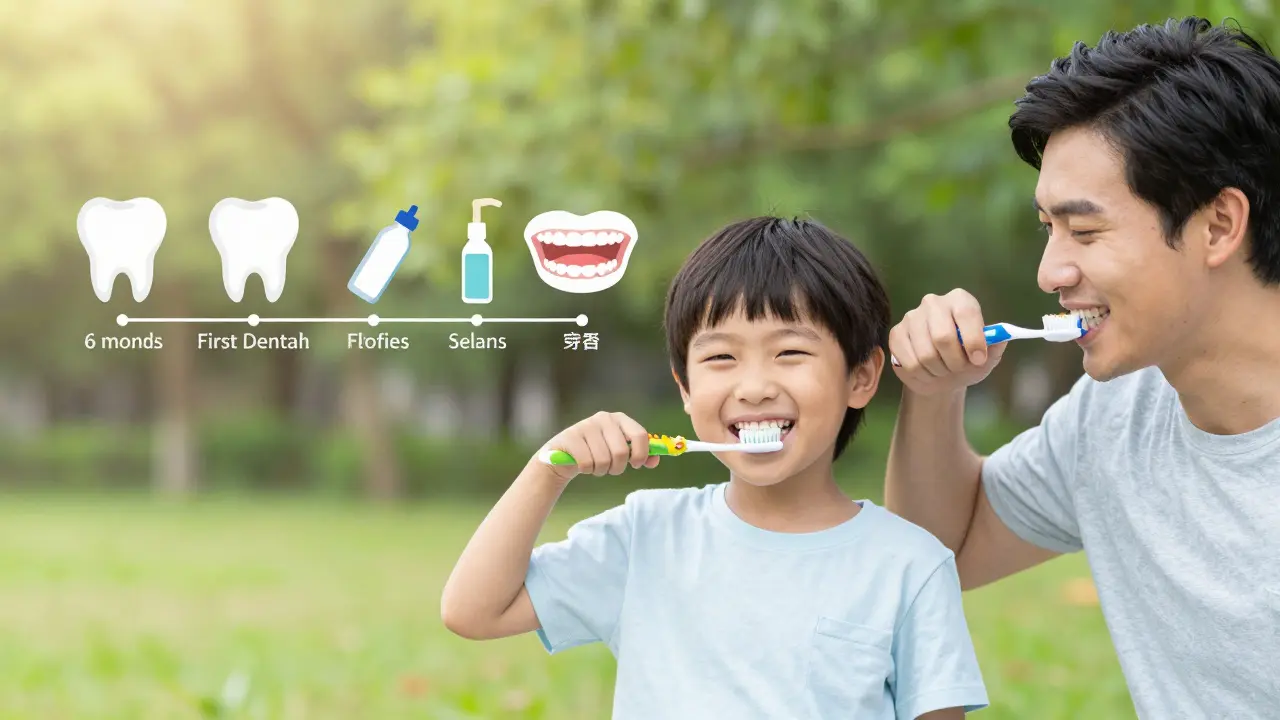 Dítě se usmívá se zdravými zuby a hračkovým kartáčkem, symbolizující zdravou ústní hygienu.