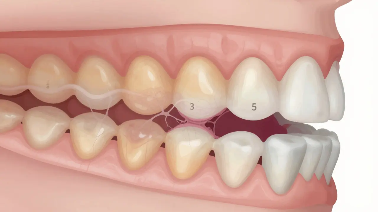 Vývoj nové tkáně v čelisti mezi 3. a 5. dnem hojení