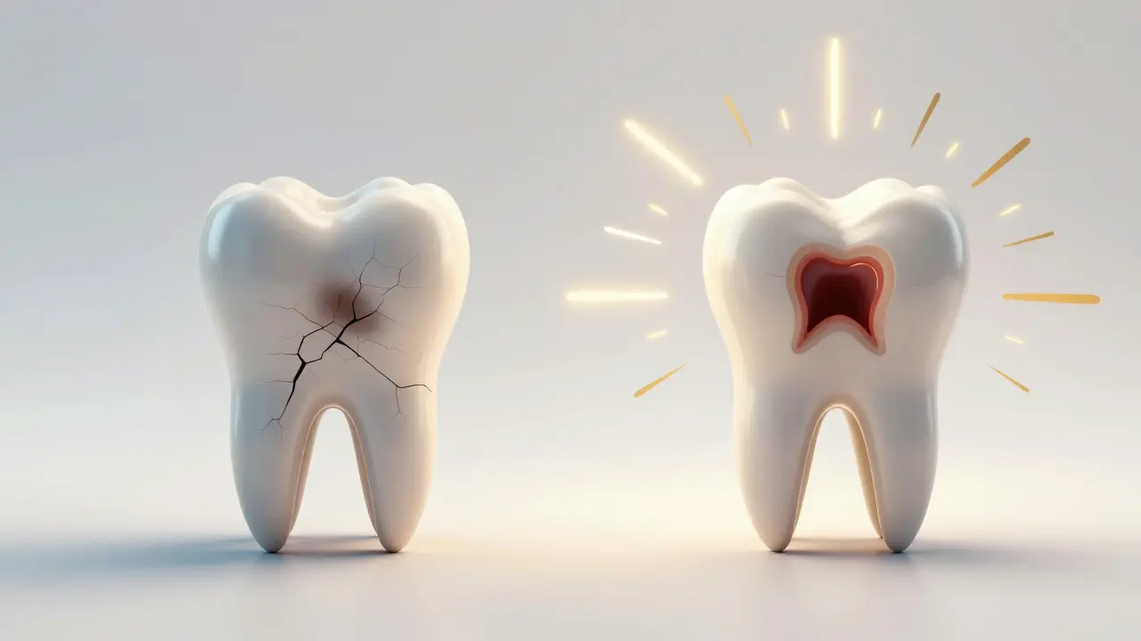 Contrast between a damaged, infected tooth and a cleanly extracted one symbolizing health choices.