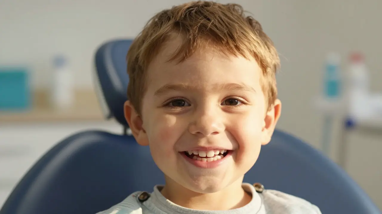 Zdravé úsměvy dítěte s prvními mléčnými zoubky.