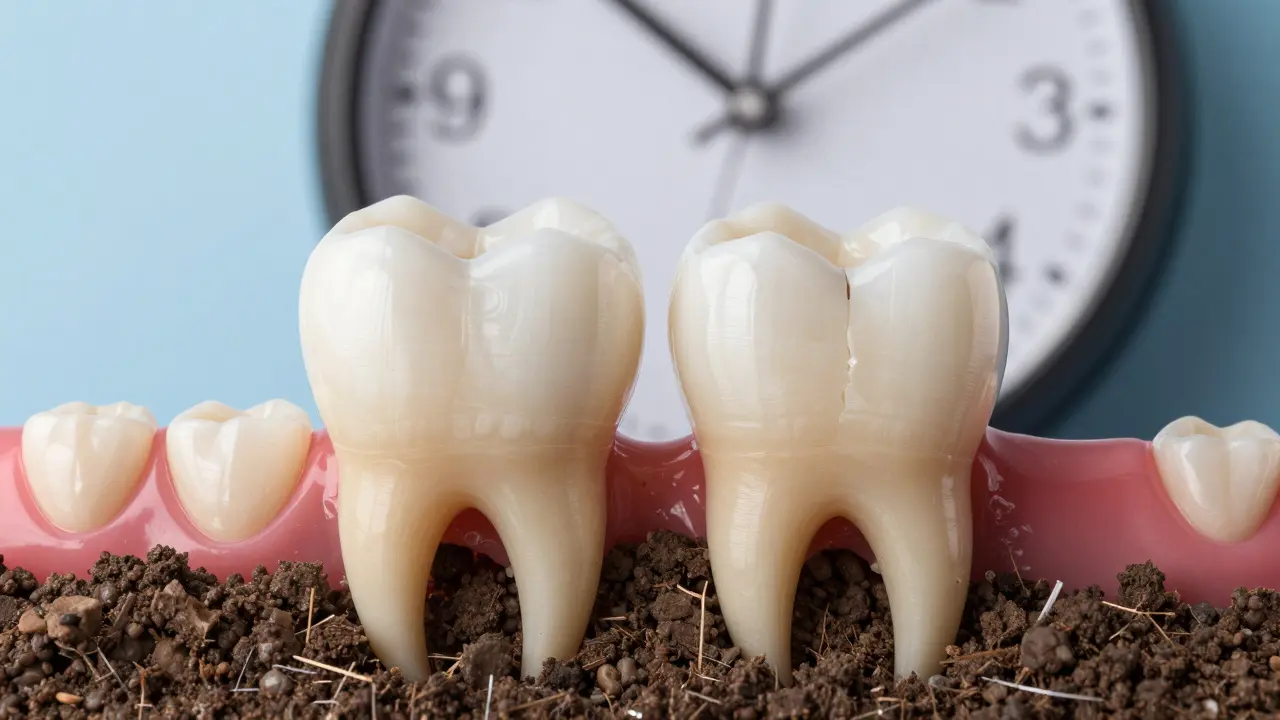 Zub s korunkou vs. zlomený zub bez ochrany