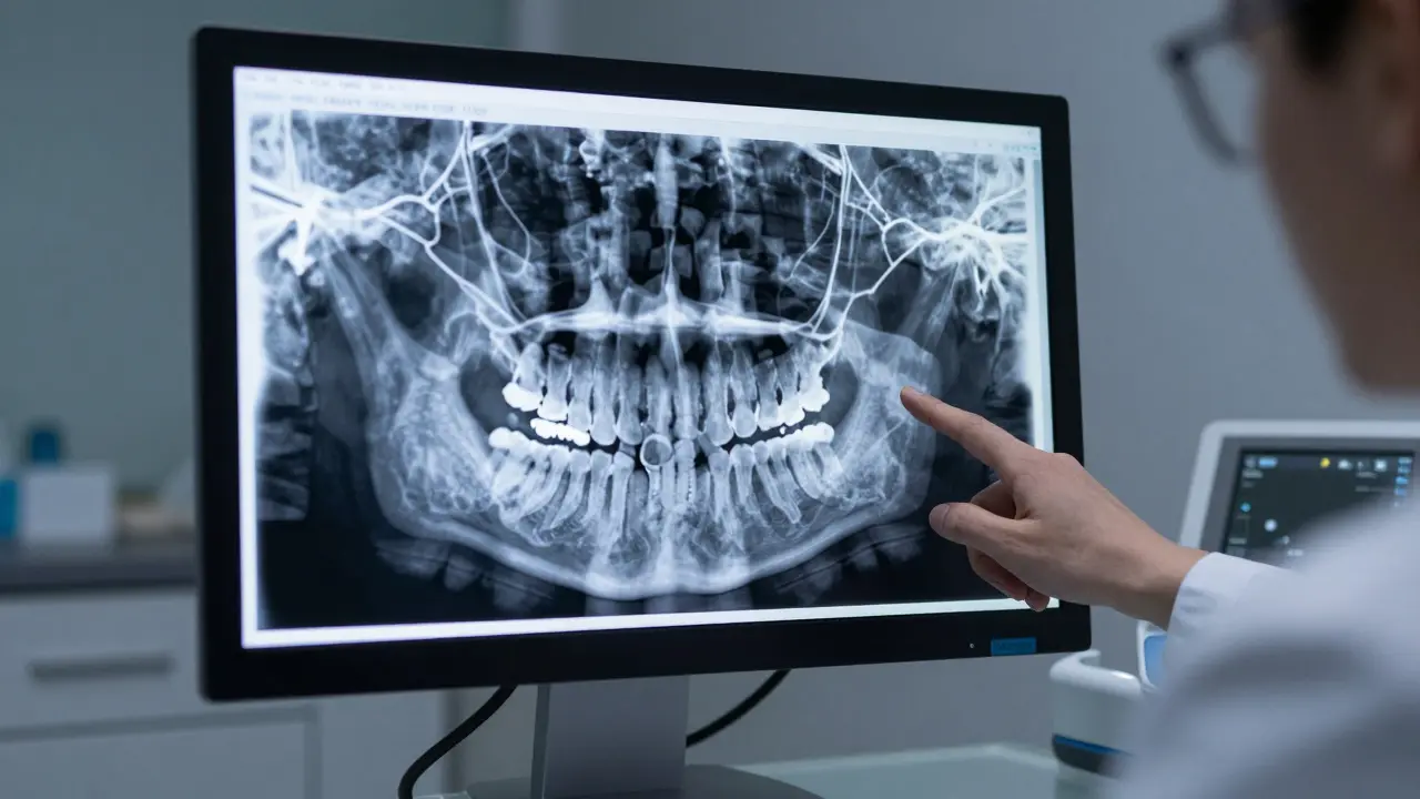 CBCT 3D rentgen čelisti na monitoru v moderní stomatologické ordinaci.