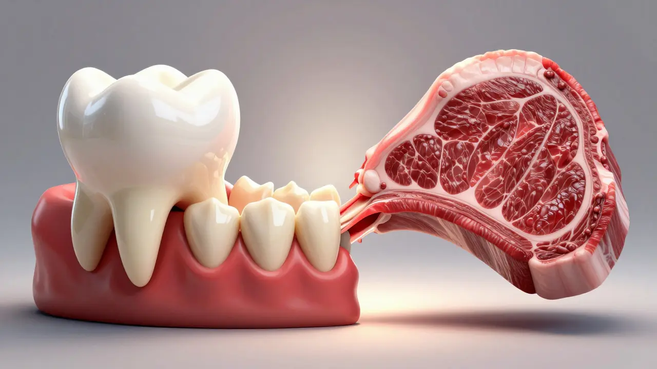 Koncepcí znázornění šipáku jako nástroje k trhání masa.