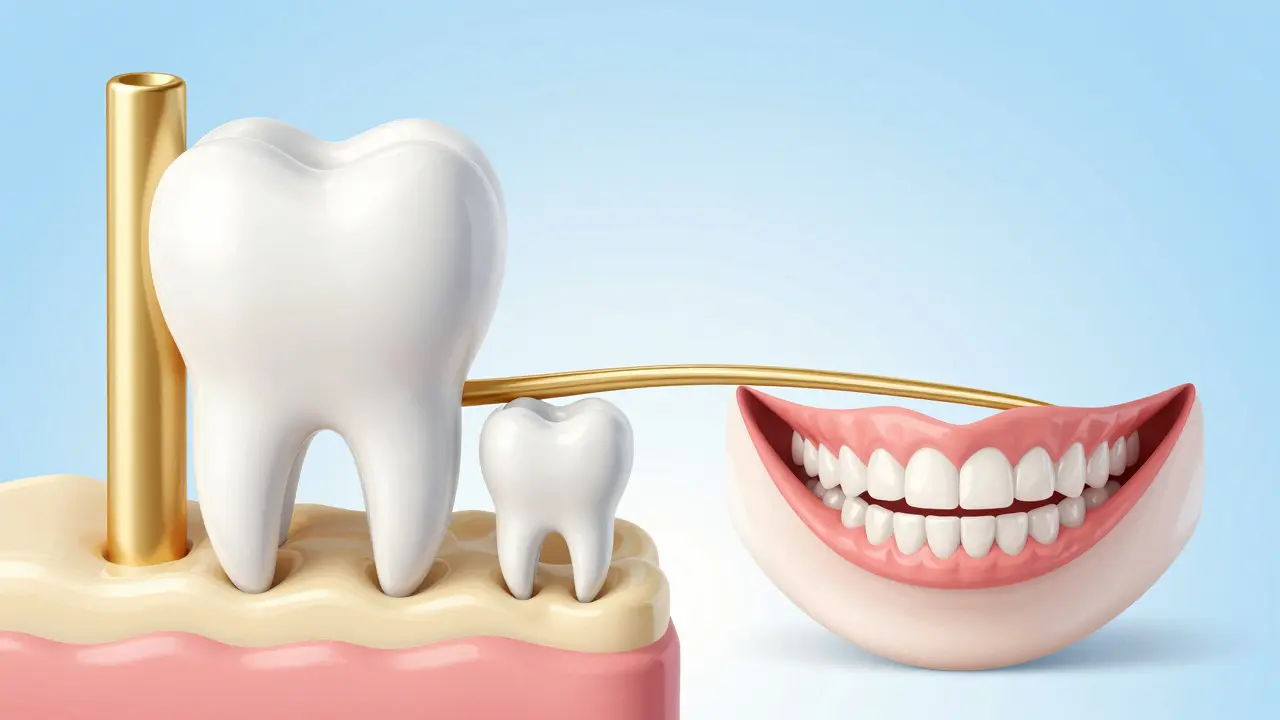 Konceptuální znázornění mléčného zubu jako důležitého základů pro trvalé zuby.