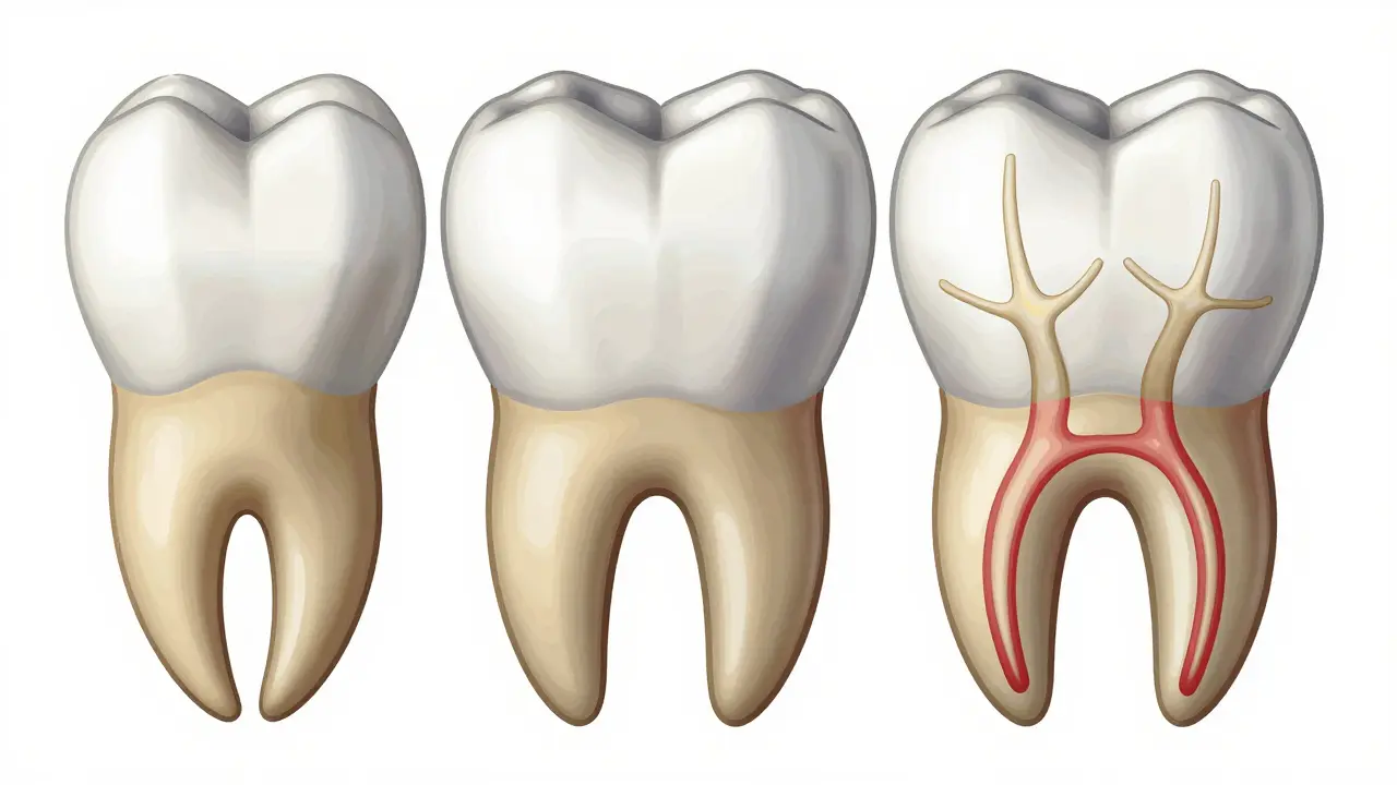 Anatomické srovnání počtu kořenů u různých typů zubů