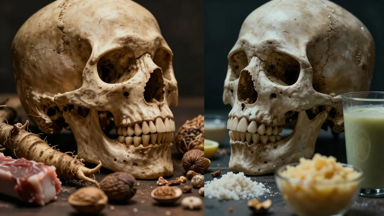 Kontrast mezi širokou historickou a úzkou moderní čelistí