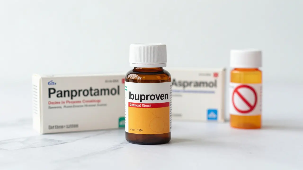 Léky proti bolesti ibuprofen a paracetamol na stole