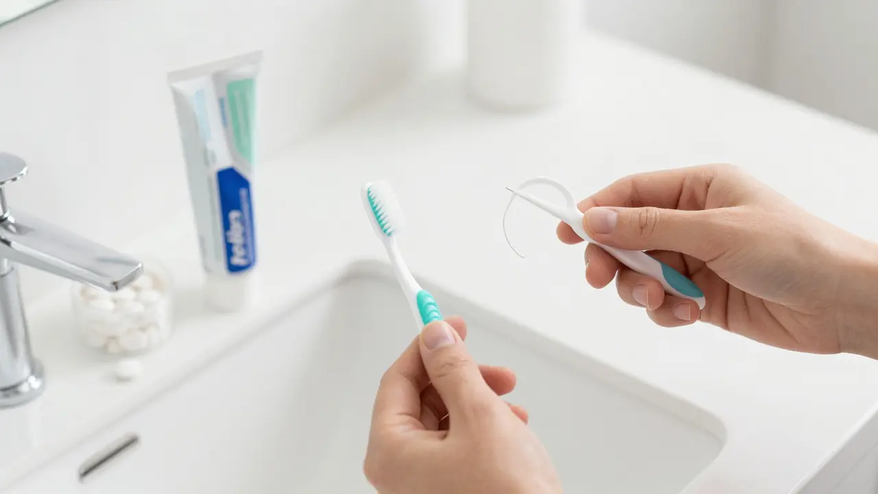 Zubní nitka a mezizubní kartáček pro prevenci kazu
