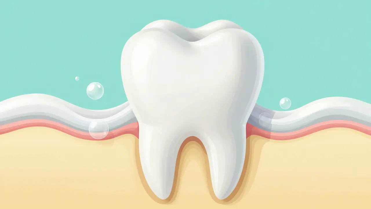 Ilustrace zdravé skloviny chránící žlutý dentin zuba