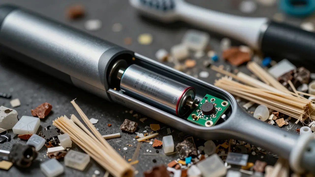Vnitřní komponenty sonického kartáčku a recyklované materiály