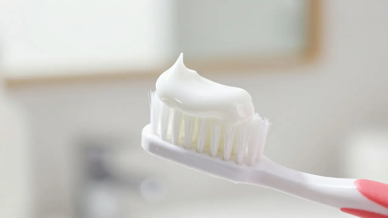Zubní kartáček s pastou z jedlé sody v detailním záběru