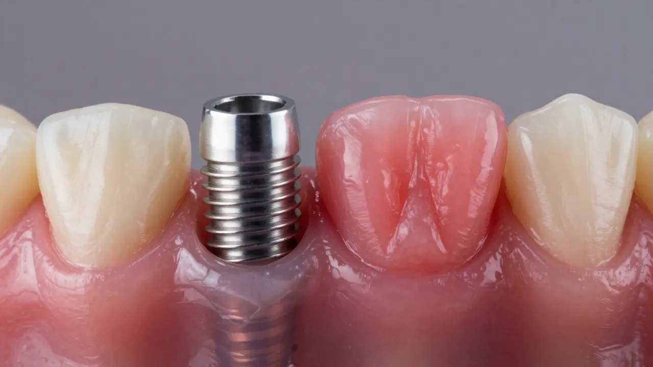 Porovnání zdravých a zánětlivých dásní kolem zubního implantátu